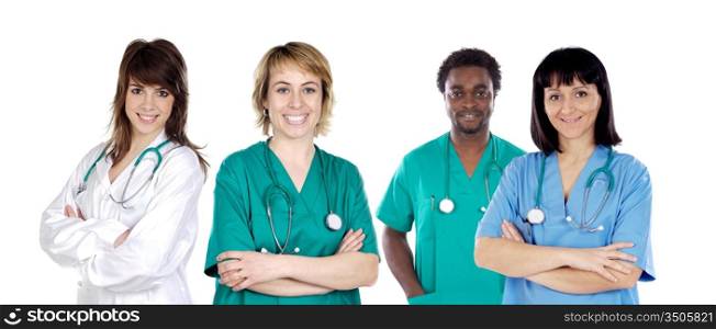 Medical team on a over white background