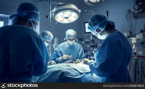 Medical Team Performing Surgical Operation in Bright Operating Room