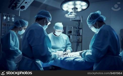 Medical Team Performing Surgical Operation in Bright Operating Room