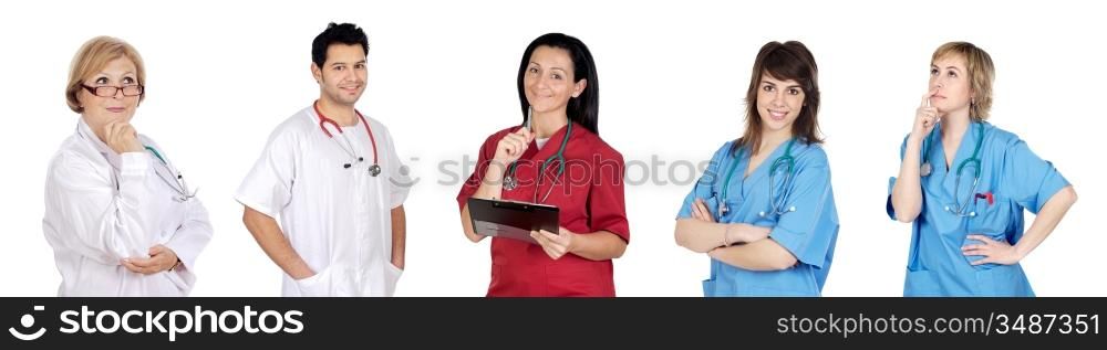 Medical team with pensive face on a over white background