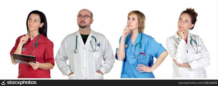 Medical team with pensive gesture isolated on a over white background