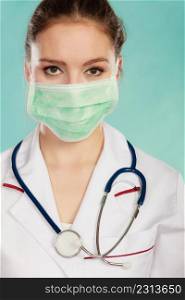 Medical treatment. Portrait of professionalist wearing special mask. Surgery concept. Female doctor prepared for operation.. Portrait of female doctor in mask