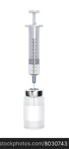 Medical vial and syringe isolated on white background