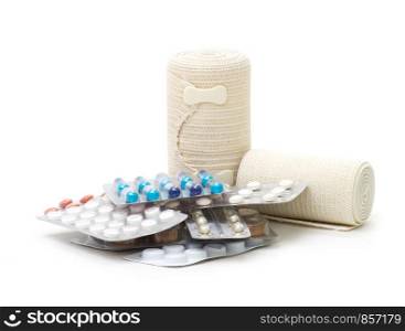 Medical with tablets isolated on white