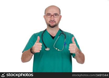 Medical with their thumbs up isolated on white background