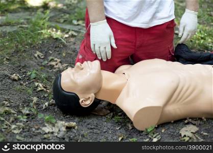 Medical workers during CPR training course