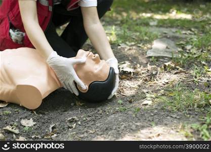 Medical workers during CPR training course