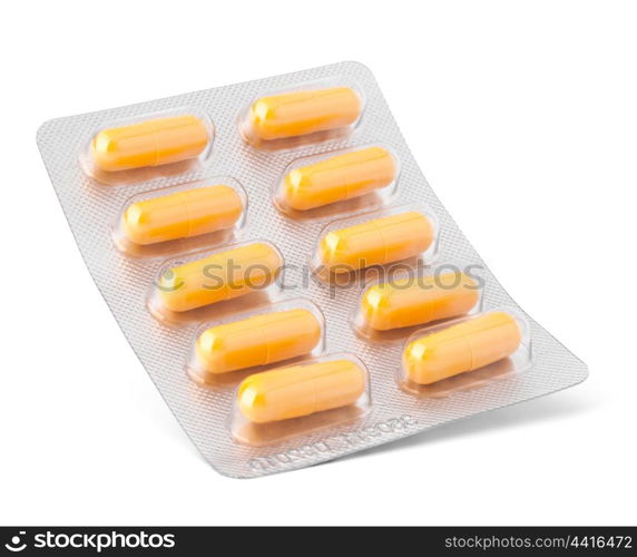 Medicament caplet blister isolated on white background cutout