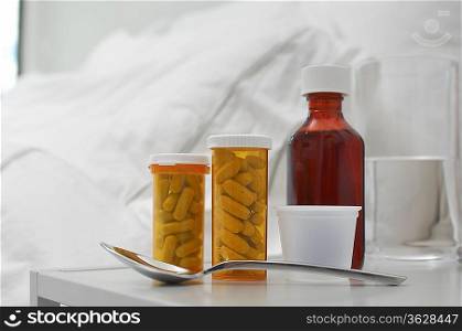 Medication on bedside table, close-up