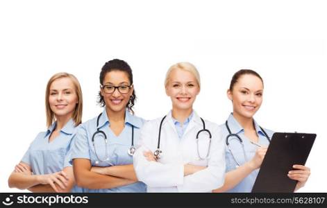 medicine and healthcare concept - team or group of female doctors and nurses
