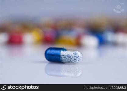 Medicine and healthy, Close up of capsules background. Medicine and healthy, Close up of capsules