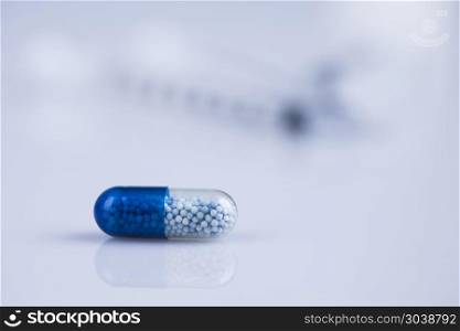 Medicine and healthy, Close up of capsules. Healthy background, Pills, Tablets, Capsule background