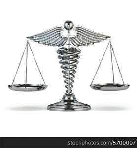 Medicine and justice. Caduceus symbol as scales. Conceptual image. 3d