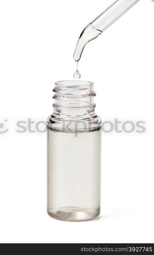 Medicine bottle with dropper isolated on white background. with clipping path