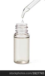 Medicine bottle with dropper isolated on white background. with clipping path