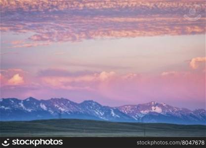Medicine Bow Mountains at dusk in early summer, North Park, Colorado near Cowdrey