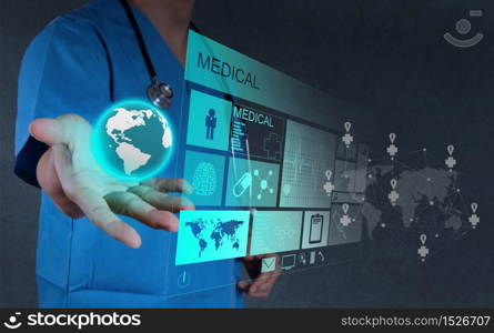 Medicine doctor hand working with modern computer interface as concept