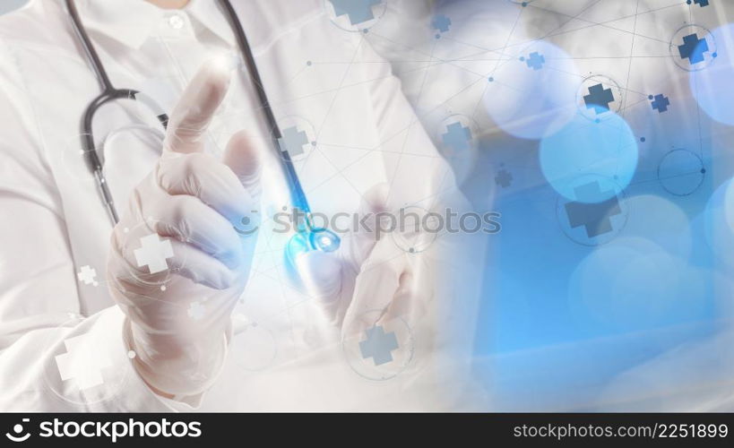 Medicine doctor hand working with modern computer interface as medical concept