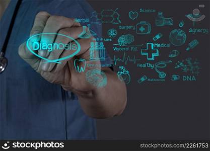 Medicine doctor hand working with modern computer interface as medical concept