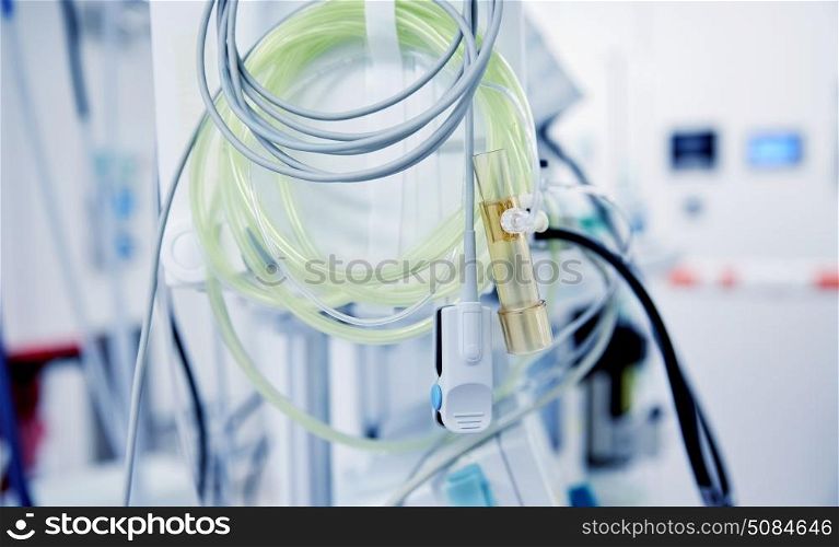 medicine, health care, electrocardiography, emergency and medical equipment concept - sensors at hospital ward or operating room. sensors at hospital ward or operating room. sensors at hospital ward or operating room