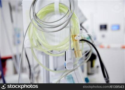 medicine, health care, electrocardiography, emergency and medical equipment concept - sensors at hospital ward or operating room