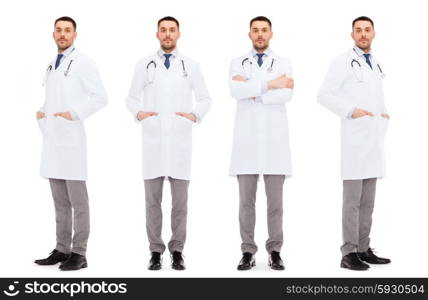 medicine, profession and health care concept - doctors with stethoscope