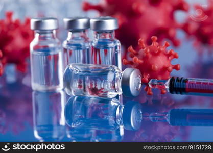 Medicine vaccine vial bottle and syringe