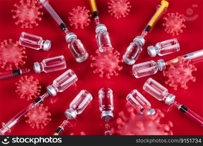 Medicine vaccine vial bottle and syringe