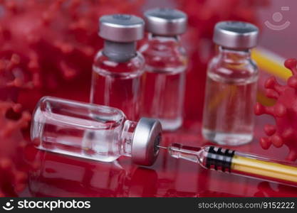 Medicine vaccine vial bottle and syringe