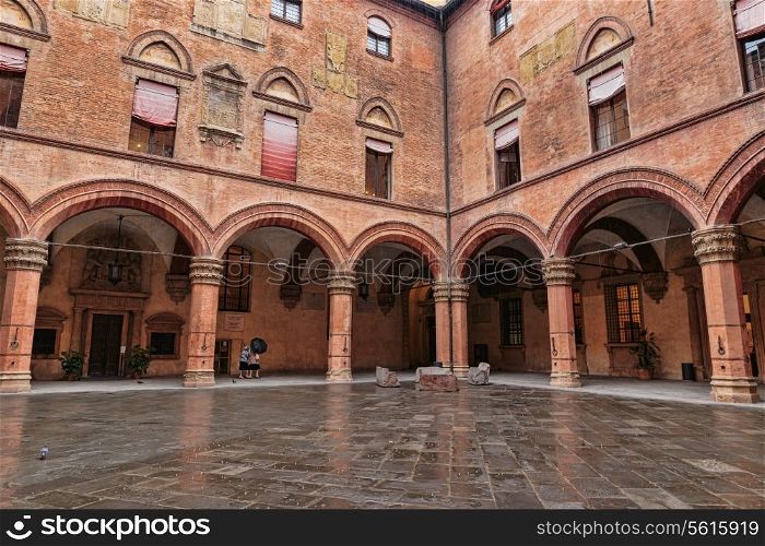 Medieval architecture in the historic center of Bologna, Italy