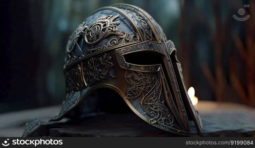 Medieval armour iron helmet detailed. Generative ai illustration. . Medieval armour iron helmet detailed. Generative ai. 