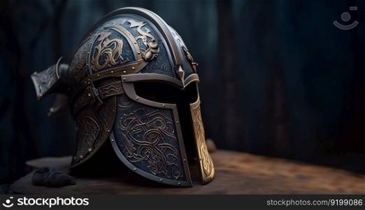 Medieval armour iron helmet detailed. Generative ai illustration. . Medieval armour iron helmet detailed. Generative ai. 