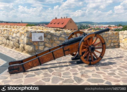 Medieval cannon on top of hill Eger Castle in Hungary. Medieval cannon on top of hill Eger Castle Hungary