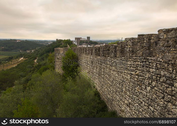 Medieval Castle and Walls in Obidos Village in Portugal