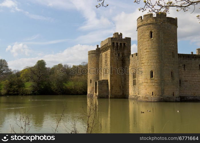 Medieval castle fortress surrounded by moat