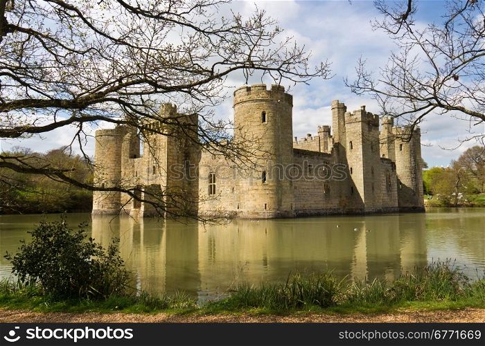 Medieval castle fortress surrounded by moat