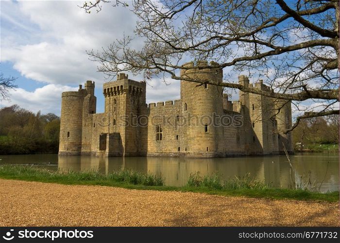 Medieval castle fortress surrounded by moat