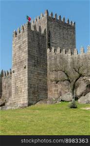 Medieval castle in Guimaraes city, Norte region of Portugal.