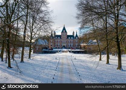 Medieval castle Renswoude in the Netherlands in winter