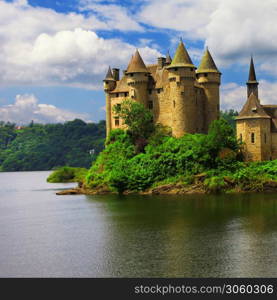 medieval castles of France - Chateau de Val , 3th-century castle on a peninsula in Lanobre