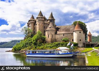 medieval castles of France - Chateau de Val , 3th-century castle on a peninsula in Lanobre