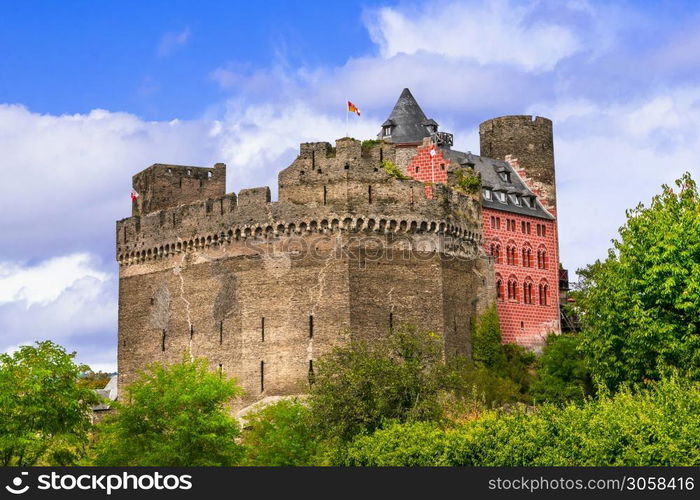 medieval castles of Germany. Schoenburg castle and hotel on the Rhein river