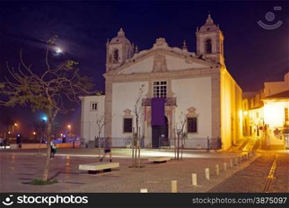 Medieval church in Lagos Portugal by night
