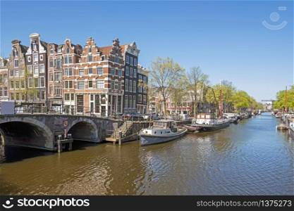 Medieval facades along the canal in the Jordaan in Amsterdam the Netherlands