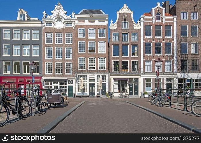 Medieval facades at the Prinsengracht in Amsterdam Netherlands