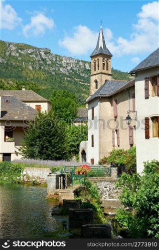 Medieval French City Florac on the Foothills