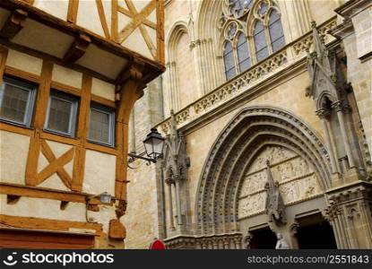 Medieval house and a cathedral in Vannes, France