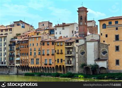 Medieval houses above Arno river in Florence, the capital city of Tuscany region, Italy.