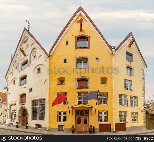 Medieval houses, called Three Sisters, on Pikk street in Tallinn, Estonia