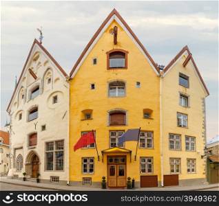 Medieval houses, called Three Sisters, on Pikk street in Tallinn, Estonia